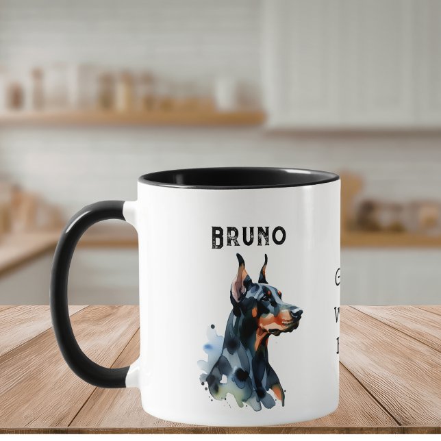 Husdjur Enkel Akvarell Dobermann Svart Personalise Mugg (Personalize this Design)
