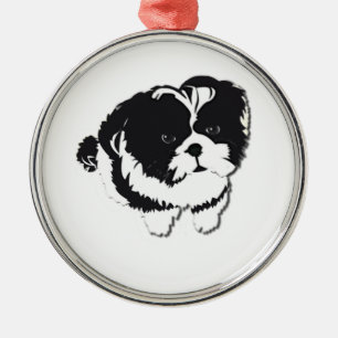 Husdjur för Shih Tzu svart vithund Julgransprydnad Metall