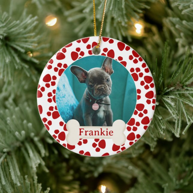 Husdjur Foto & Namn Röda Tassavtryck Julgransprydnad Keramik (Träd)
