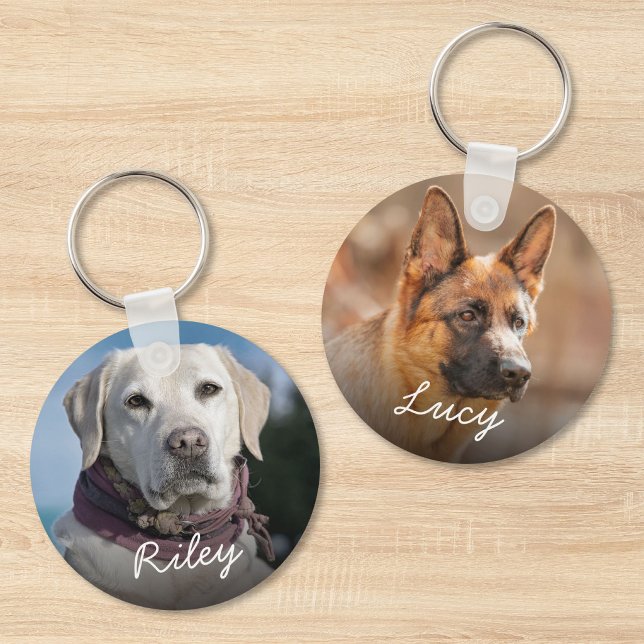 Husdjur Hund Katt 2 Foto Dubbelsidig Nyckelring (Pet Dog Cat 2 Photo Double-Sided Keychain)