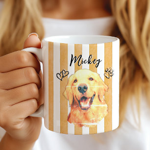 Husdjur Hund Katt Foto & Namn Orange Akvarell Ränd Kaffemugg