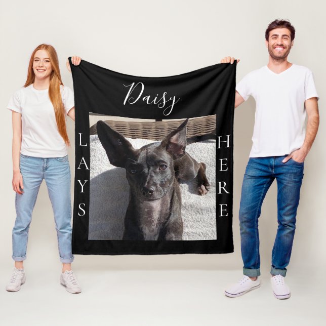 Husdjur Ligger Här Svart Anpassad Bild Fleecefilt (På plats)