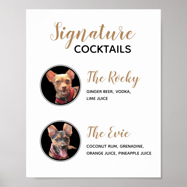 Husdjur Namnteckning Drinks Bröllop Cocktail Menu Poster (Framsidan)