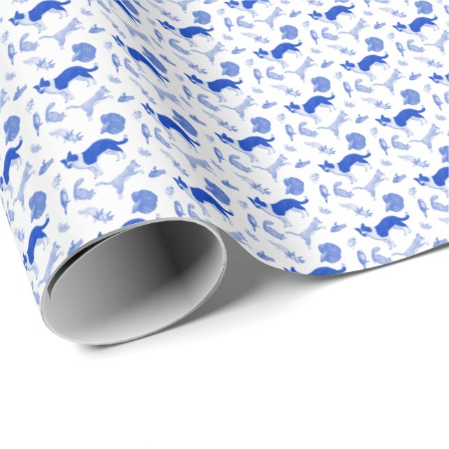 Husdjur på parad (blå)  presentpapper (Rullad Hörn)