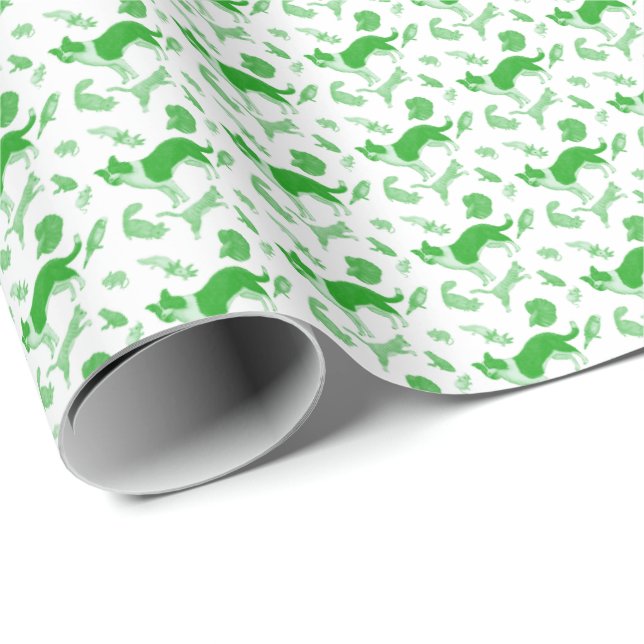 Husdjur på parad (Grön) Presentpapper (Rullad Hörn)