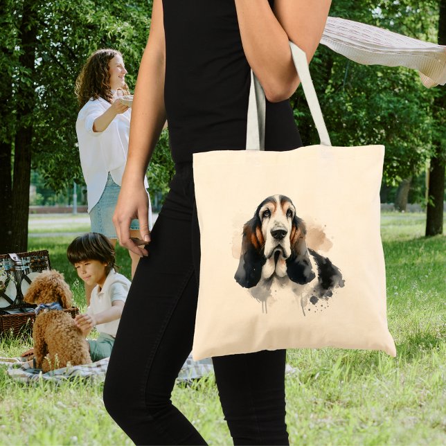 Husdjur Vattenfärg Basset Hound Tygkasse (Skapare uppladdad)