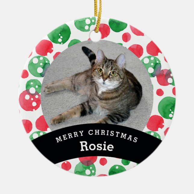 Husdjuret personifierade röda gröna vattenfärgen julgransprydnad keramik (Framsidan)