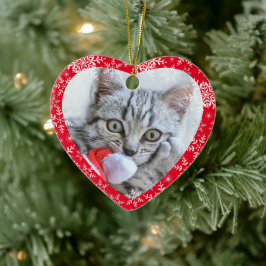 Husdjurets första jul glitter snöflingor hjärta julgransprydnad keramik