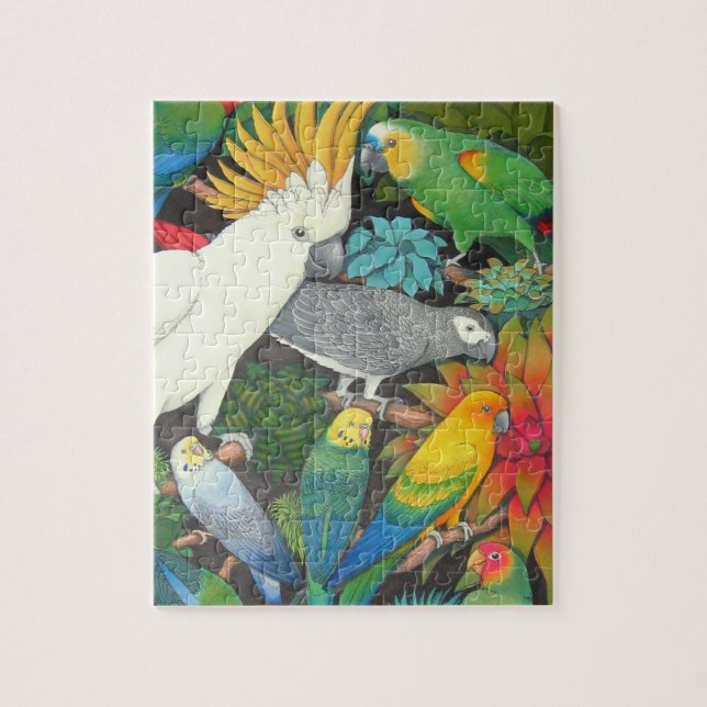 Husdjurpapegojor i Bromeliad växtpussel Pussel (Vertikal)