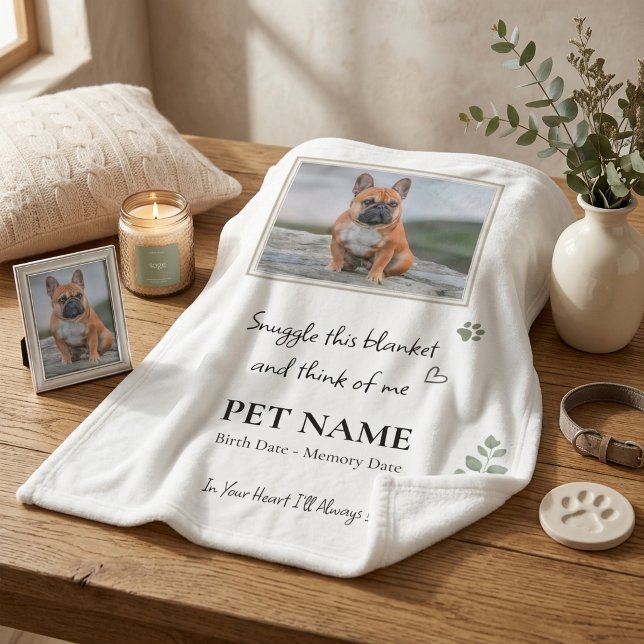 Husdjurs minnesfoto filt Sage Botanical (Pet Memorial Photo Blanket Sage Botanical)