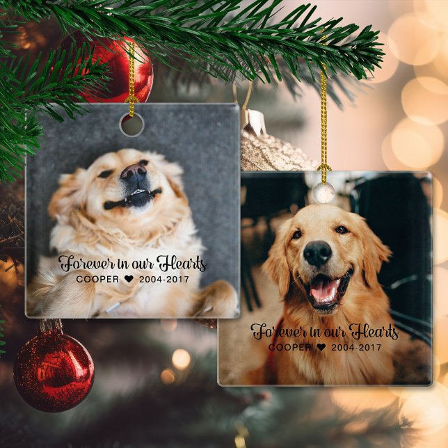 Husdjurs minnessmycke 2 Foto Julgransprydnad Keramik (Pet Memorial Sympathy 2 Photo Ceramic Ornament)