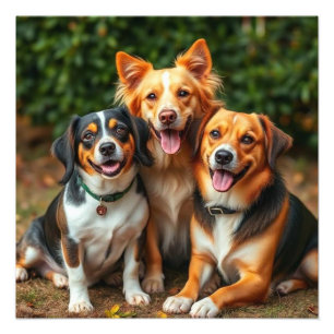 Husdjursfamilj, Glad hund Trio Kuddvar Fototryck