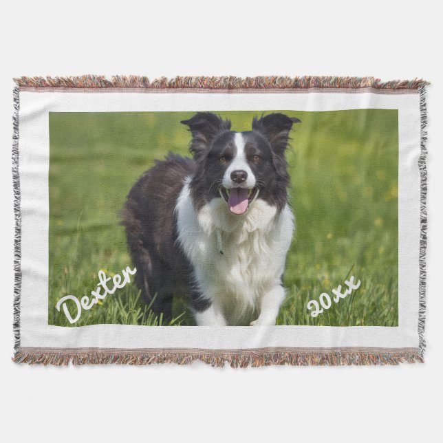 Husdjursfoto Border Collie Vit Text Anpassa Filt (Framsidan)