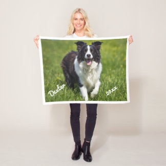 Husdjursfoto Border Collie Vit Text Anpassa Fleecefilt