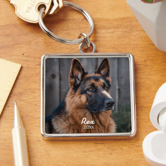 Husdjursfoto German Shepherd Personlig Fyrkantig Silverfärgad Nyckelring