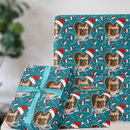 Husdjursfoto Teal Hjärtan Jul Inpackningspapper Presentpapper