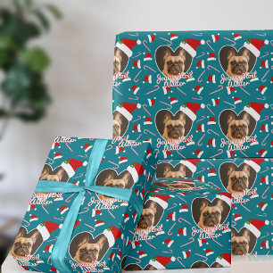 Husdjursfoto Teal Hjärtan Jul Inpackningspapper Presentpapper