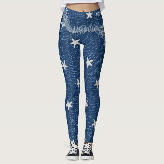 Husdjursmammas Falska Denim Fläckiga Ojämna Stjärn Leggings (Framsida)