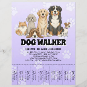 Husdjurssittare Hundpromenad Anpassad Reklam Lila Reklamblad
