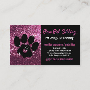 Husdjurssitter Grooming Glitter ros Svart Hund Kat Visitkort
