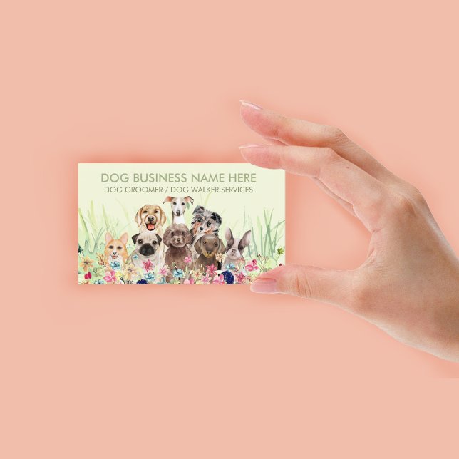 Husdjurssitter Walker hund husdjurvård grön blomst Visitkort (Pet Sitter Walker dog petcare green floral Business Card)