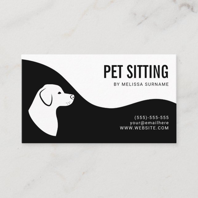 Husdjurssittningstjänst Hund Siluett Svart Och Vit Visitkort (Framsida)