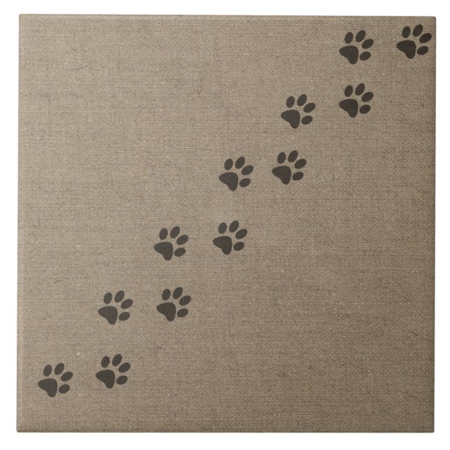 Husdjurtassavtrycket på Burlap verkställer design Kakelplatta (Framsidan)