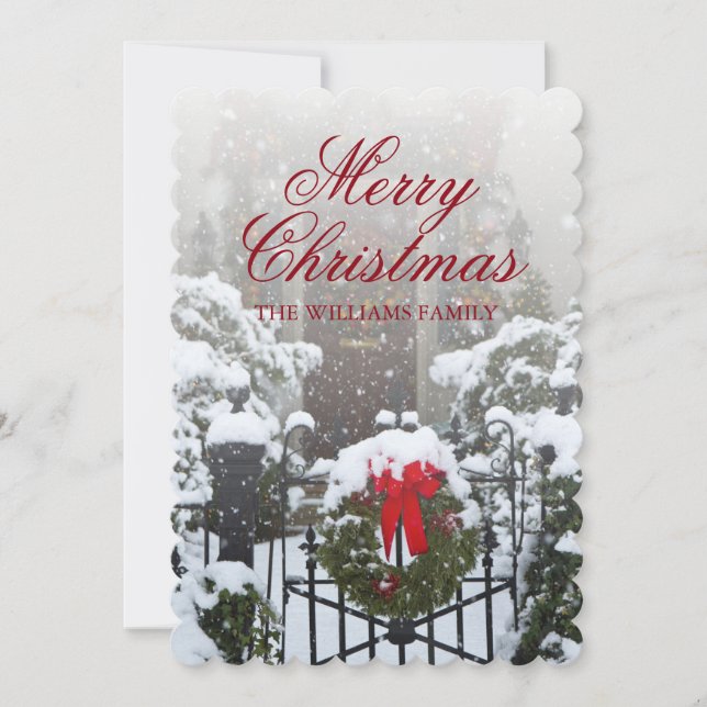 Husdörr med julfrand och Helgdag Julkort (Framsida)