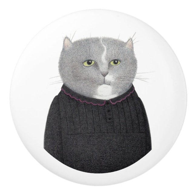 HUSEKEEPER CAT Ceramic Drawer Knob Knopp (Framsidan)