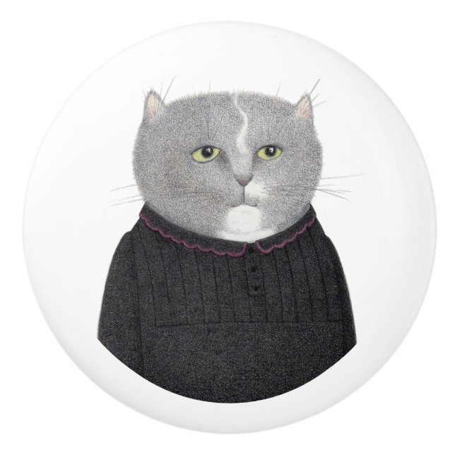 HUSEKEEPER CAT Ceramic Knob Knopp (Framsidan)