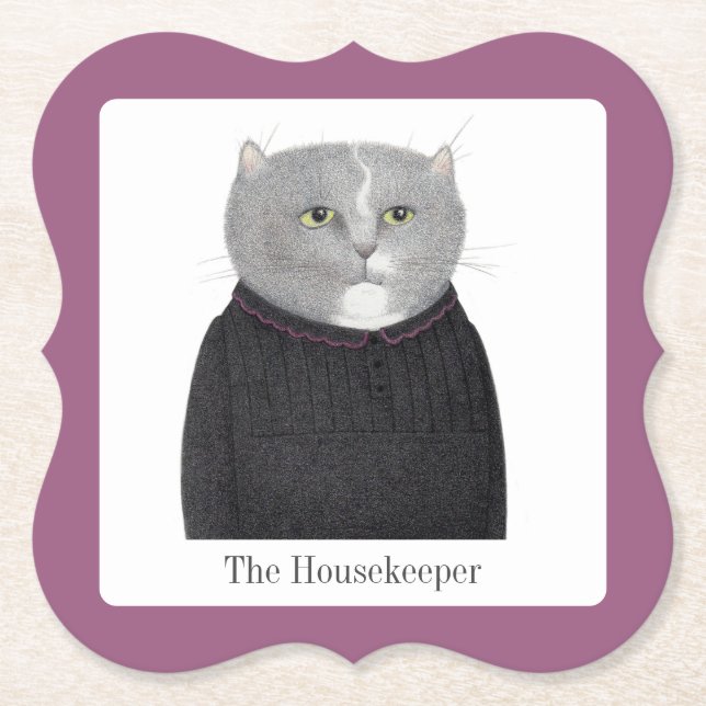 HUSEKEEPER CAT-hakparentes Papper Underlägg + text (Framsida)