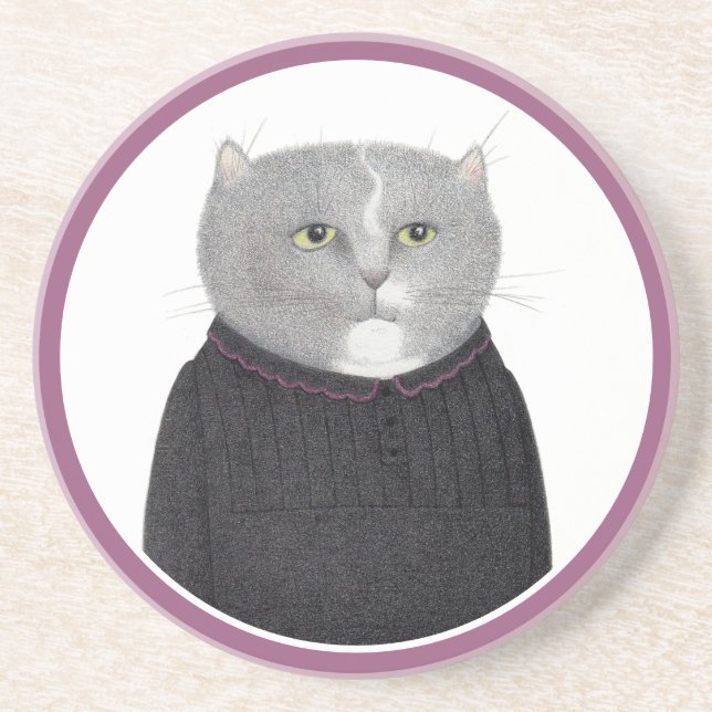 HUSEKEEPER CAT Round Sandstone Underlägg (Framsidan)