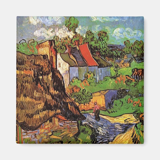 Husen i Auvers, konstverk av Vincent van Gogh. Magnet (Framsidan)