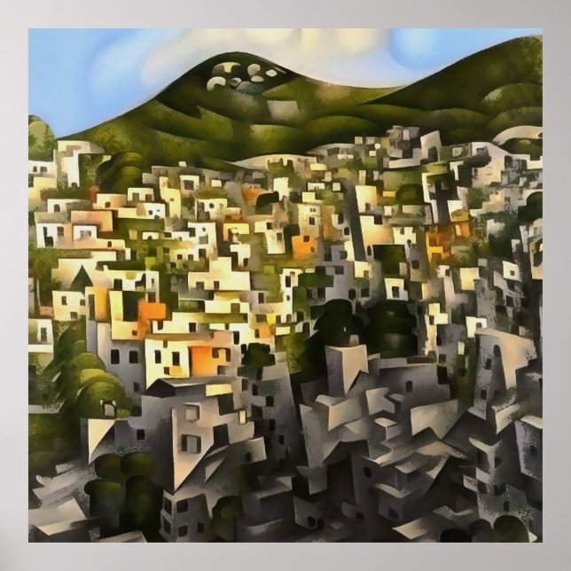 Husen på Hillside - Abstrakt Art Fethiye Poster (Framsidan)