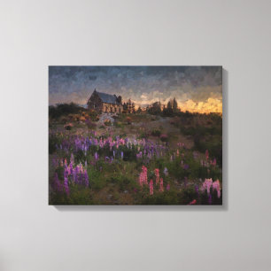 Huset bland lavender canvastryck