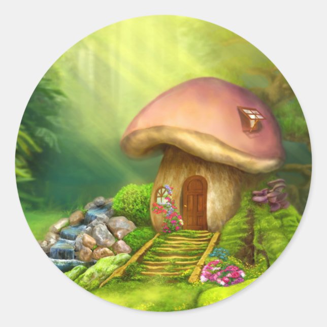 Huset för champinjon runt klistermärke (Framsida)