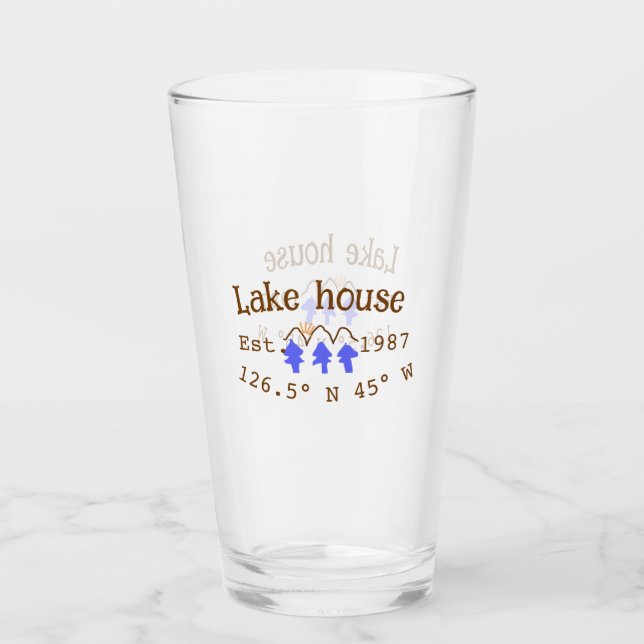 Huset i sjö. Datumårskoordinater lägga till anpass Glaskopp (Framsida)