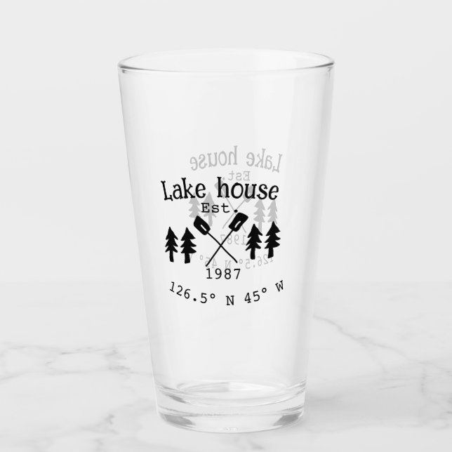 Huset i sjö. Datumårskoordinater lägga till anpass Glaskopp (Framsida)