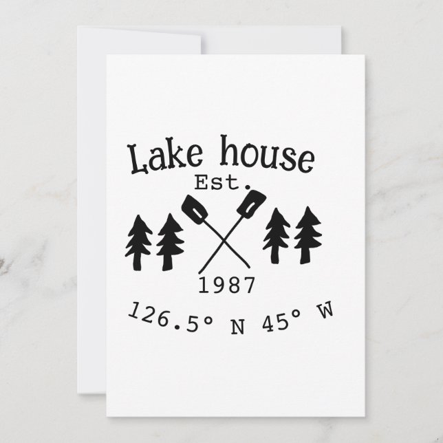 Huset i sjö. Datumårskoordinater lägga till anpass Inbjudningar (Framsida)