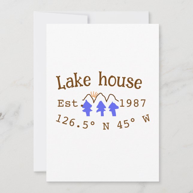 Huset i sjö. Datumårskoordinater lägga till anpass Inbjudningar (Framsida)