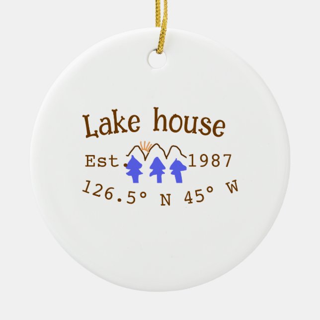 Huset i sjö. Datumårskoordinater lägga till anpass Julgransprydnad Keramik (Framsidan)