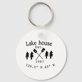 Huset i sjö. Datumårskoordinater lägga till anpass Nyckelring