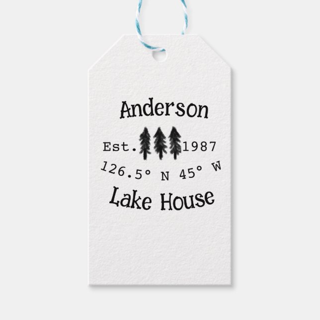 Huset i sjö. Datumårskoordinater lägga till anpass Presentetikett (Framsidan)