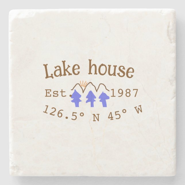 Huset i sjö. Datumårskoordinater lägga till anpass Stenunderlägg (Framsidan)