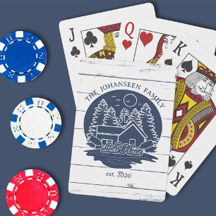 Husfamiljen Namn i Hu med marinblå vit Rustic Wood Casinokort