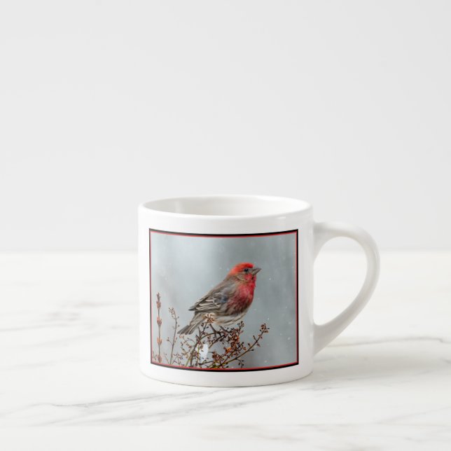 Husfink i snö - Originalfotografi Espressomugg (Höger)