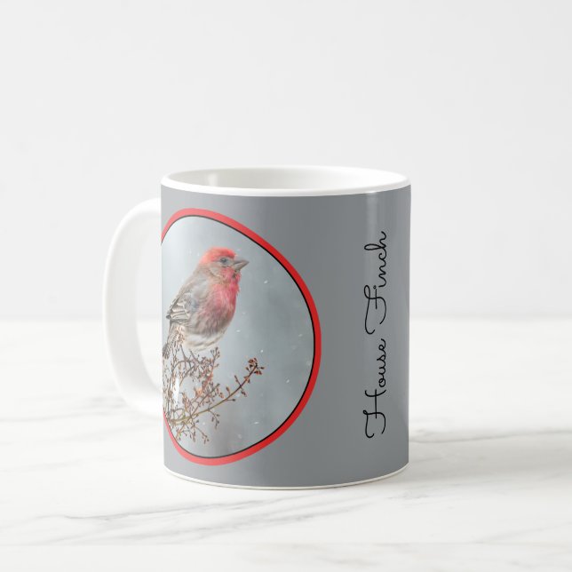 Husfink i snö - Originalfotografi Kaffemugg (Framsida vänster)