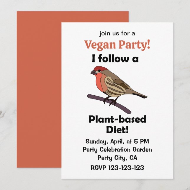 Husfink Jag Följer Växtbaserad Kost Veganfest Inbjudningar (Fram/baksida)