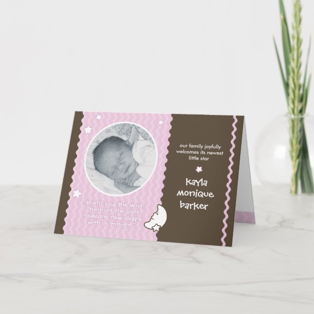 Hush sa Måne födelsemeddelande - Rosa Meddelande (Framsida)