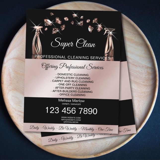 Hushållens Städning Reklamblad (rose gold house cleaning spray bottles spraying diamonds)